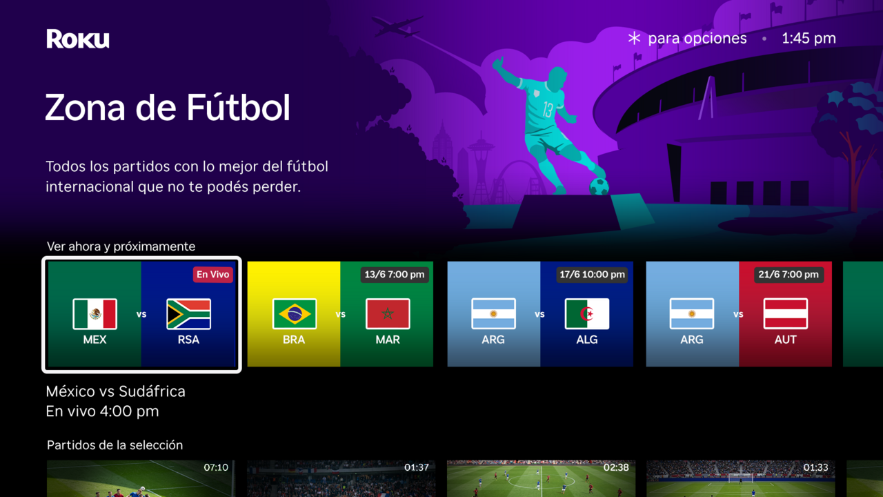 Zona de Fútbol en Argentina, un espacio en Roku que facilita el acceso a los partidos del torneo más esperado, mostrando dónde ver cada encuentro de forma rápida y sencilla.