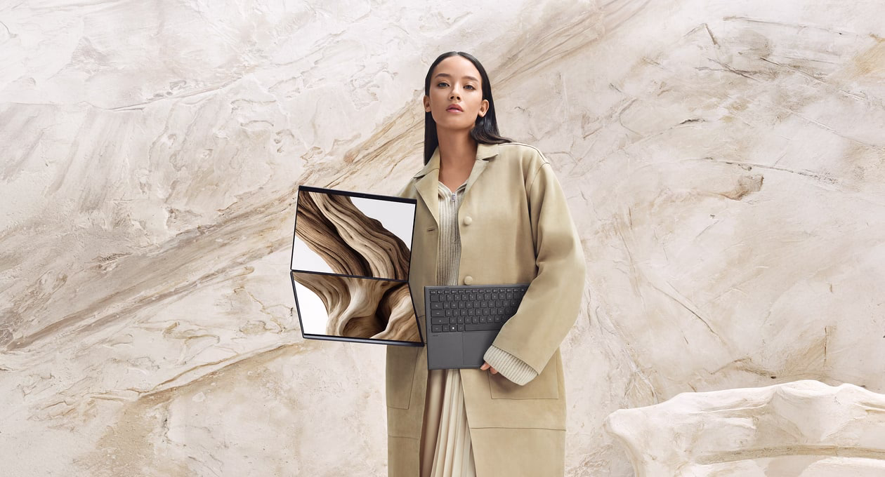 ASUS Zenbook DUO. Ceraluminum, el material elegido para el chasis. ASUS utiliza este compuesto de aluminio y cerámica como parte de su apuesta por la resistencia y la durabilidad del equipo.