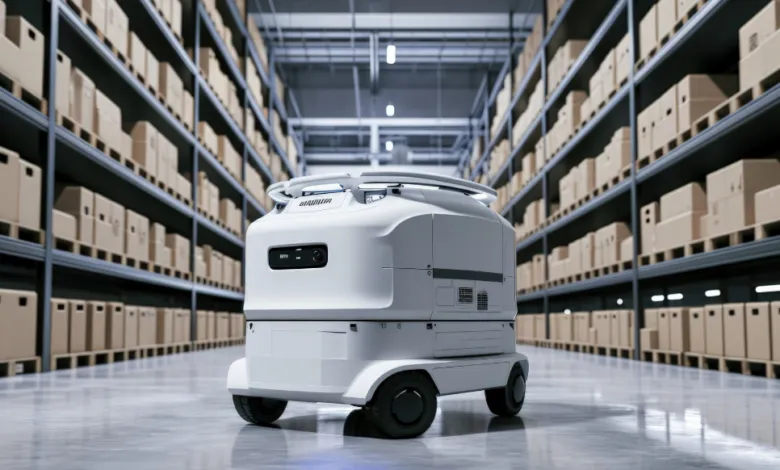 Robots Móviles Automatizados (AMRs) operando en un centro logístico, optimizando el picking y mejorando la eficiencia en el manejo de inventarios.
