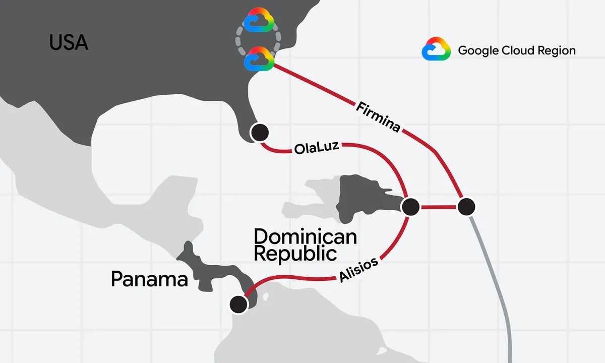 Alisios, Canoa y OlaLuz forman parte de Americas Connect, la nueva arquitectura de cables submarinos anunciada por Google para América y el Caribe.
