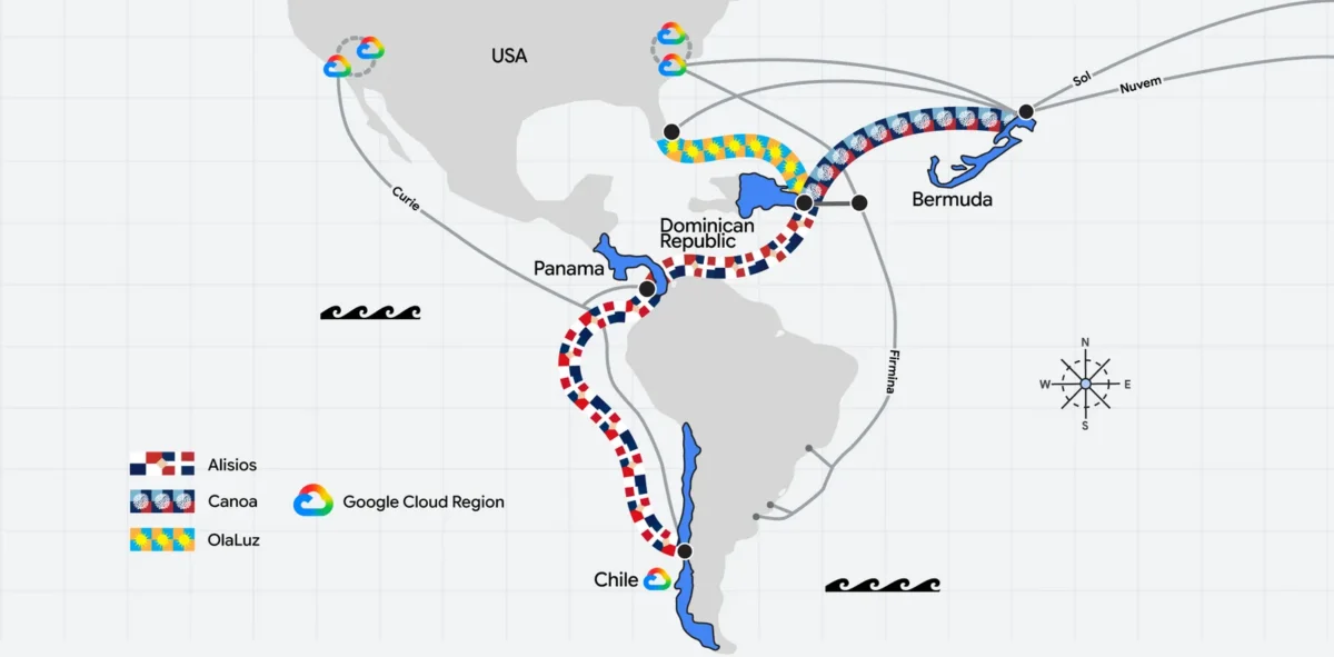 El cable submarino Alisios conectará Chile con Panamá y República Dominicana como parte de la nueva red de conectividad de Google en América.