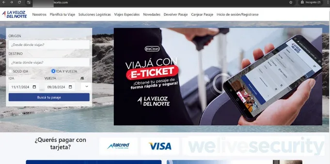 Sitio falso anunciado en patrocinados de Google en resultados de búsqueda.