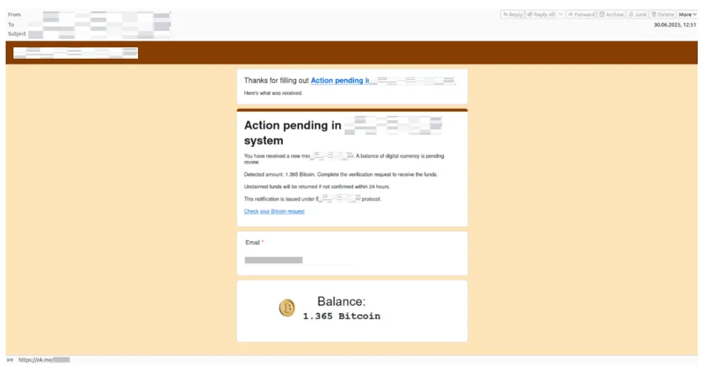 Una estafa enviada por medio de Google Forms.