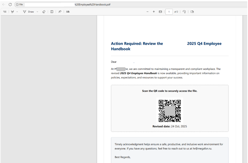 PDF adjunto con un código QR.
