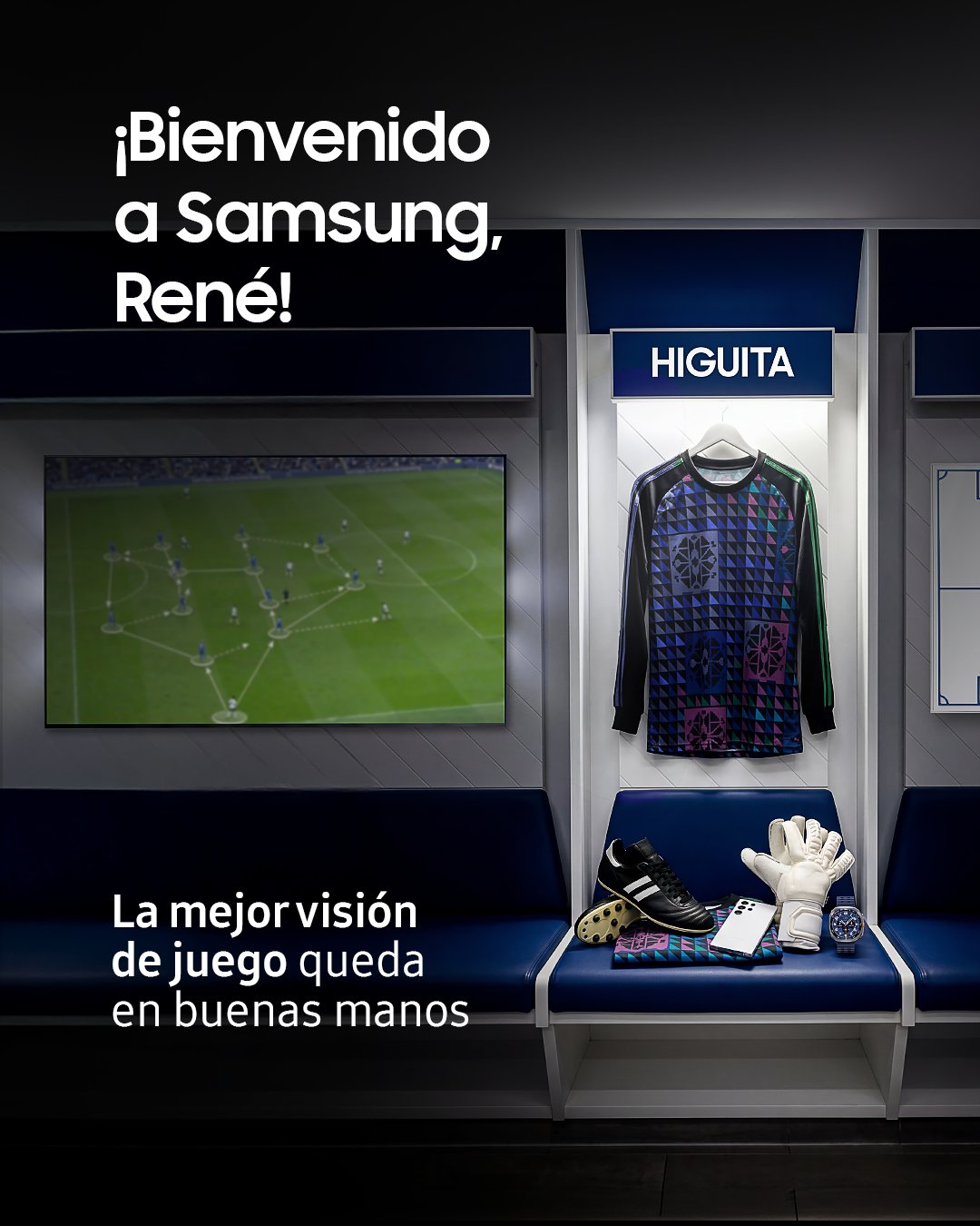 René Higuita, embajador de la campaña “La mejor visión del juego” de Samsung en Colombia, simboliza la lectura estratégica del fútbol llevada al hogar.