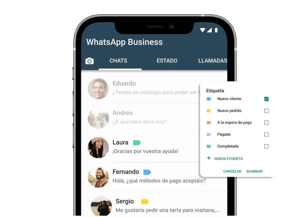 Las etiquetas ayudan a organizar pedidos, pagos pendientes y consultas de clientes dentro de WhatsApp Business.