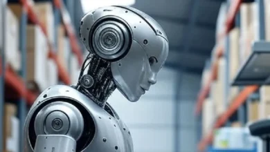 Robots móviles de Amazon transportan productos en uno de sus centros de distribución automatizados, donde la tecnología y la eficiencia van de la mano.