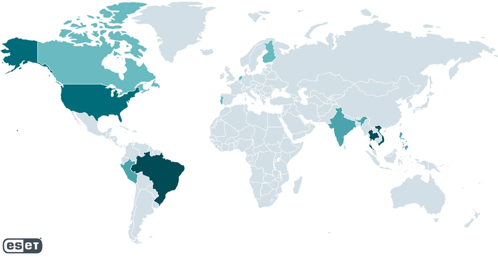 GhostRedirector: ESET descubre un nuevo grupo de amenazas chino 2 Países en los que se detectaron víctimas de GhostRedirector. El actor malicioso comprometió servidores Windows, principalmente en Brasil, Tailandia, Vietnam y Estados Unidos, mientras otras víctimas se encontraban en Perú, Canadá, Finlandia, India, Países Bajos, Filipinas y Singapur.