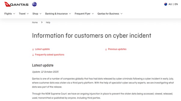 Qantas emitió un comunicado reconociendo el ataque.