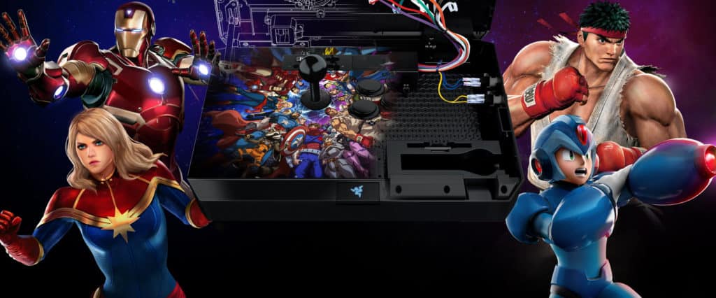 Un Arcade Fighting Stick de Razer junto a Marvel