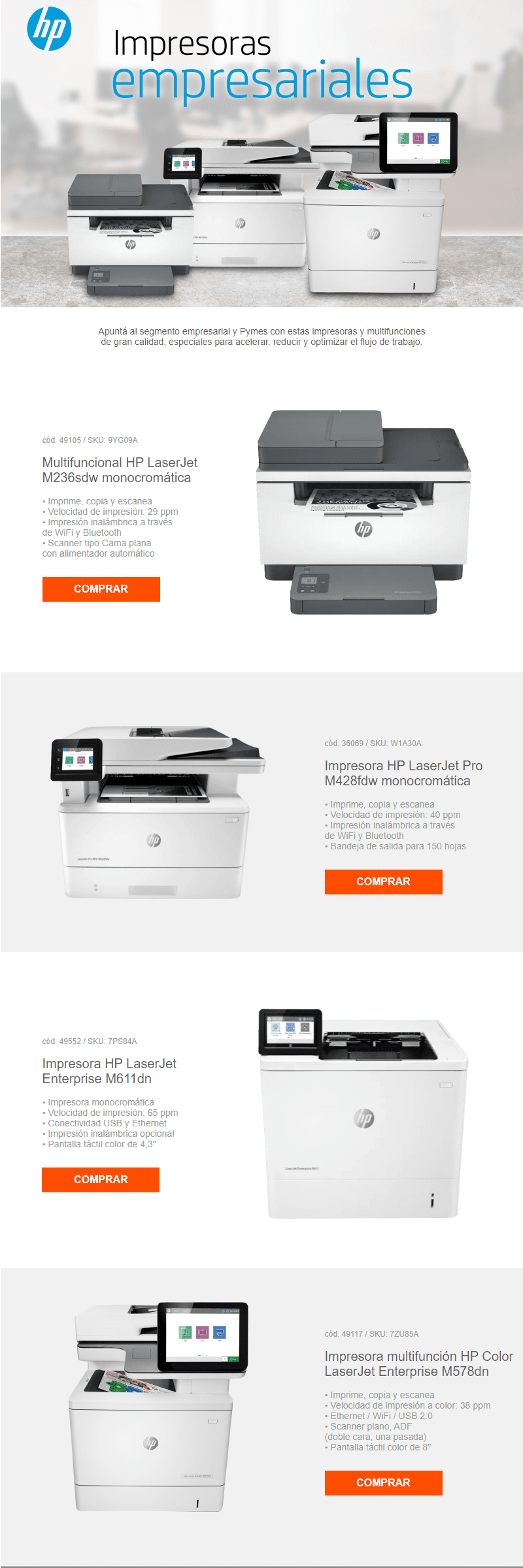 ¡Aprovecha las impresoras empresariales que HP tiene para vos!