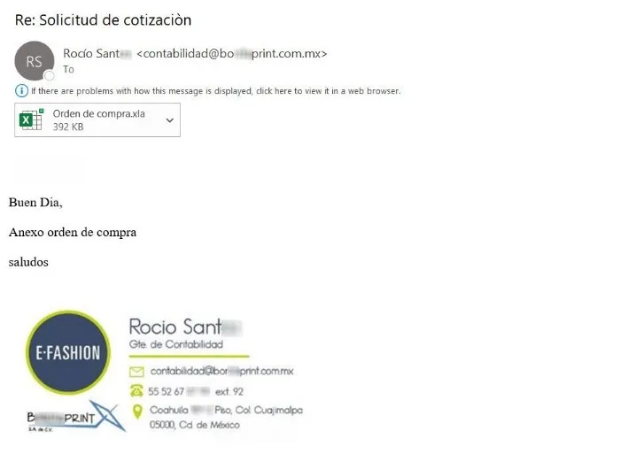 Ejemplo de correo de phishing que distribuye exploit.