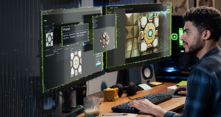 NVIDIA presentó avances en el soporte de Unreal Engine 5, específicamente con las tecnologías RTX Mega Geometry y RTX Hair, que permiten renderizar escenas de gran geometría y crear personajes con cabellera más realista.