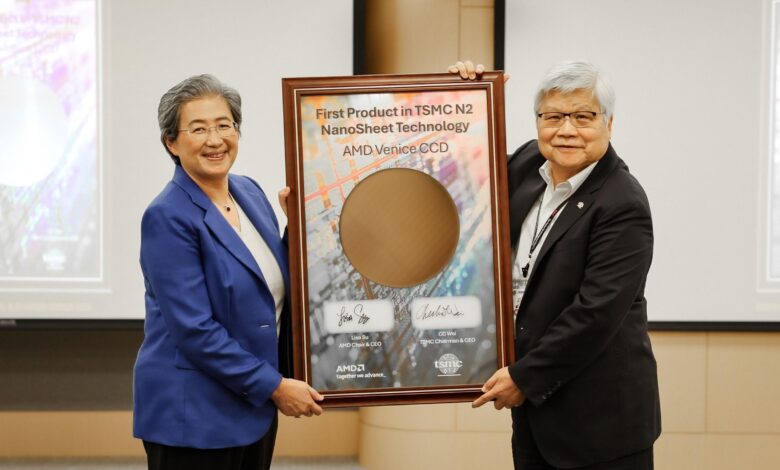 AMD alcanza un hito histórico con el primer silicio en TSMC N2 para HPC Lisa Su, presidenta y CEO de AMD, junto al Dr. C.C. Wei, presidente y CEO de TSMC.