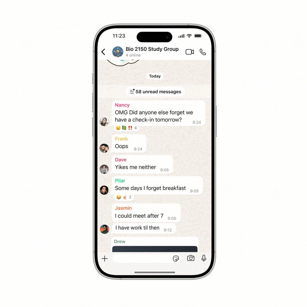 Message Summaries permite generar resúmenes automáticos de mensajes no leídos en chats individuales o grupales.