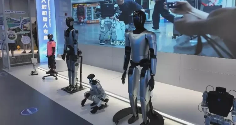 La megatienda de Pekín ofrece demostraciones inmersivas de robots bípedos, industriales, biónicos y de compañía.
