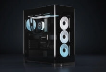Corsair lanza su gabinete Frame 4500x, con cristal panorámico envolvente para montajes de PCs de alga gama En su lateral, el chasis incluye tres ventiladores de entrada de rotor inverso RS120-R PWM ARGB o iCUE LINK LX120-R RGB, que proporcionan un flujo de aire eficiente y una iluminación brillante sin obstrucciones.