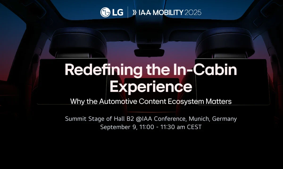 LG presentará nuevas alianzas de contenido para mejorar la experiencia en el vehículo en IAA Mobility 2025 LG redefine la movilidad del futuro en la IAA MOBILITY 2025. La empresa líder en tecnología de movilidad presenta su visión innovadora para la experiencia automotriz del mañana en Múnich, destacando su plataforma de contenido automotriz webOS.