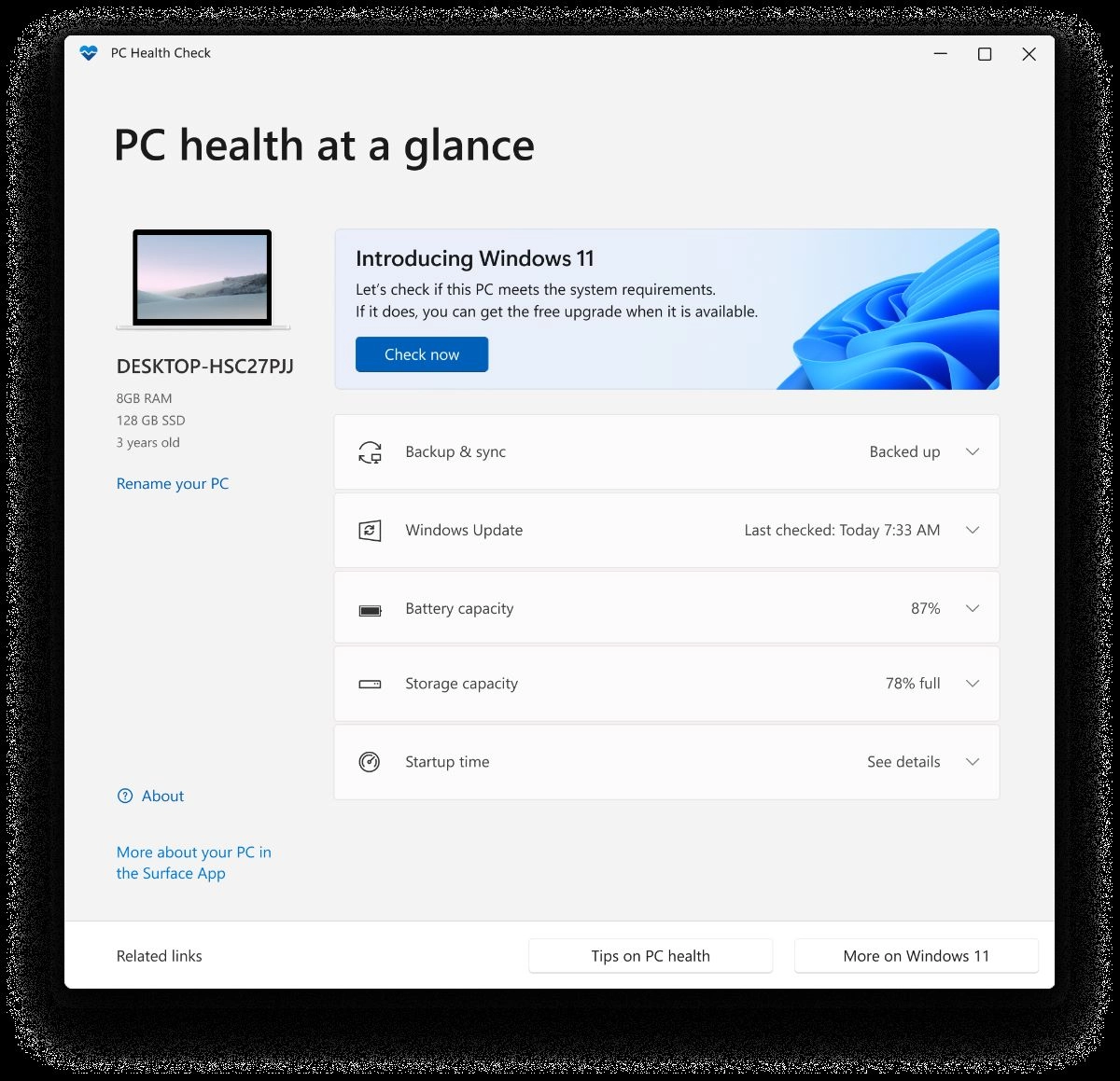Fin del soporte: cómo comprobar si tu PC puede actualizar a Windows 11 antes de que sea tarde Verifica si tu PC es compatible con Windows 11 usando la herramienta oficial "PC Health Check" de Microsoft. Un clic para saber si puedes actualizar.