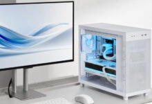 El diseño del AP303 se centra en el uso eficiente del espacio, incorporando un soporte reforzado para tarjetas gráficas, compatible con modelos NVIDIA® GeForce RTX™ Serie 50 de entre 310 y 360 mm, incluyendo soluciones voluminosas como la ROG Astral GeForce RTX 5090.