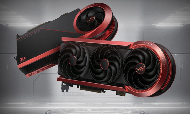 La ROG Matrix GeForce RTX 5090 incorpora un avanzado sistema de refrigeración con cuatro ventiladores, cámara de vapor de cobre, metal líquido térmico, una PCB de cobre de 3 onzas y la innovadora tecnología Memory Defroster