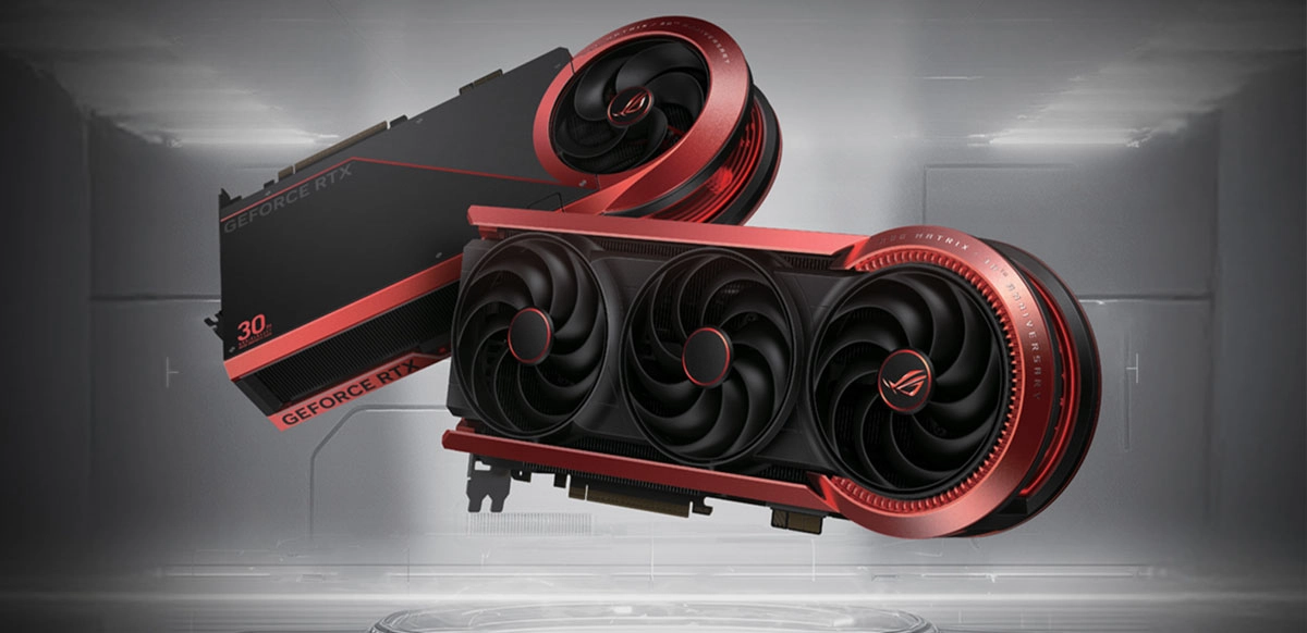 La ROG Matrix GeForce RTX 5090 incorpora un avanzado sistema de refrigeración con cuatro ventiladores, cámara de vapor de cobre, metal líquido térmico, una PCB de cobre de 3 onzas y la innovadora tecnología Memory Defroster