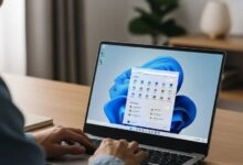 Un usuario revisa su laptop con Windows 11 para optimizar el uso de internet.