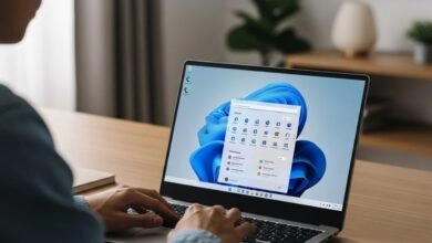 Un usuario revisa su laptop con Windows 11 para optimizar el uso de internet.