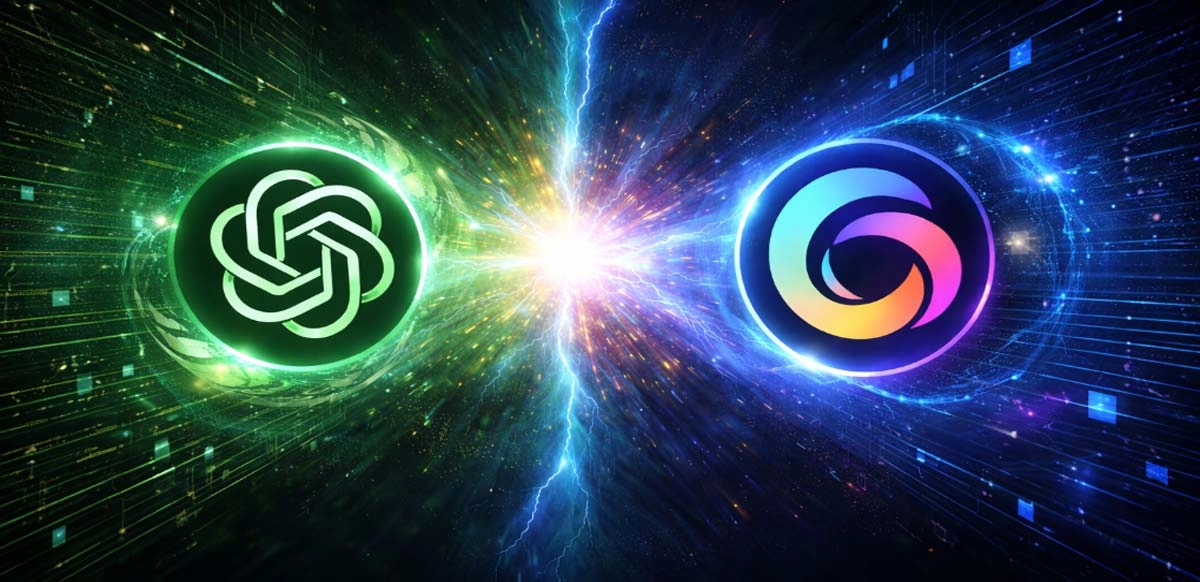 Dos modelos líderes de inteligencia artificial generativa: ChatGPT, de OpenAI, y Gemini, de Google, en una competencia marcada por la innovación, la escala y la integración en el ecosistema digital.