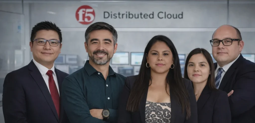 Wilson Sigcha, Hernán Mella, Jannet Taboada, Diana Palomino y Jesús Ugalde equipo regional Licencias OnLine de F5.