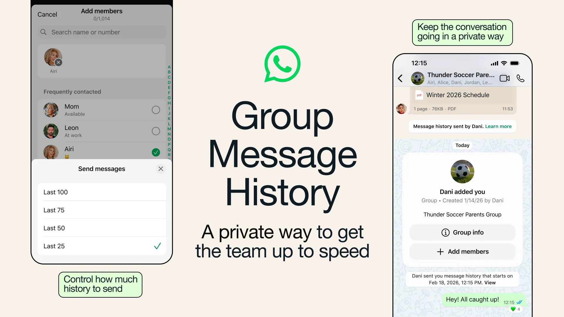 La nueva función de WhatsApp permite compartir entre 25 y 100 mensajes recientes con quienes se suman a un grupo, facilitando su integración desde el primer momento.