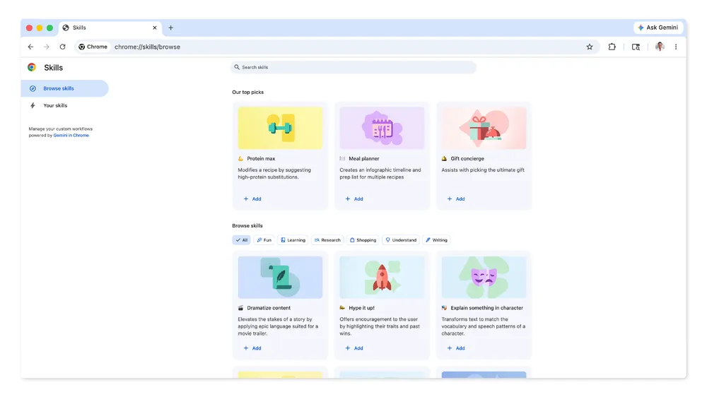 Google lanzó una biblioteca inicial de Skills predefinidas que los usuarios pueden editar y adaptar a sus necesidades.