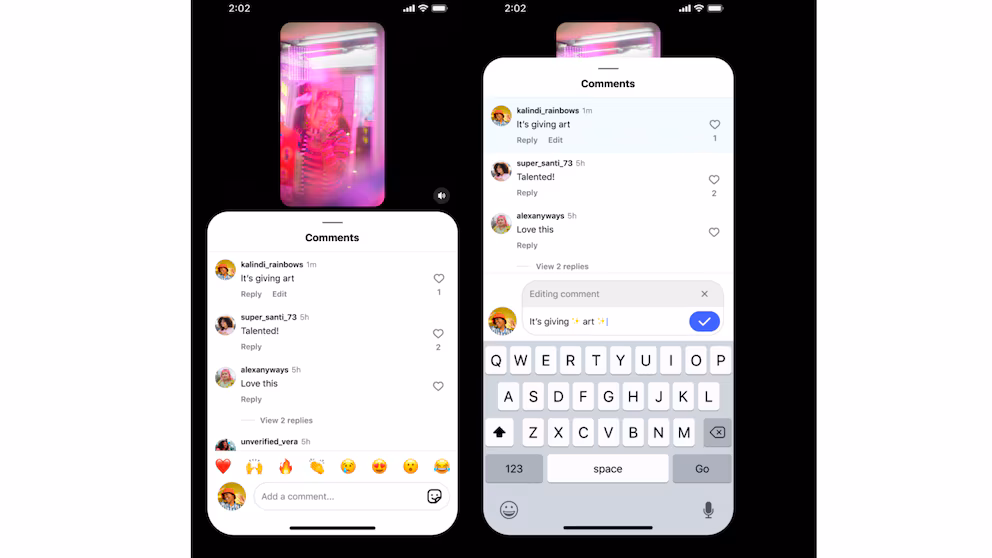 Instagram habilita la edición de comentarios con un límite de 15 minutos desde su publicación.