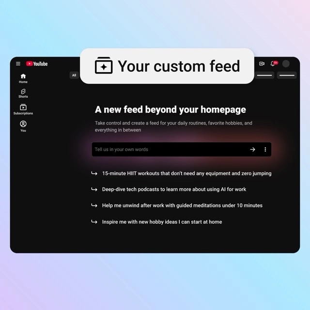 El chip “Your custom feed” aparece en la página principal y habilita una experiencia de descubrimiento más personalizada.