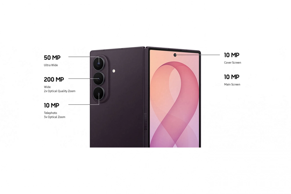 Cámaras traseras del Galaxy Z Fold8. El equipo integra una cámara principal de 50 megapíxeles, una ultra gran angular de 50 megapíxeles y funciones de inteligencia artificial para fotografía y video.