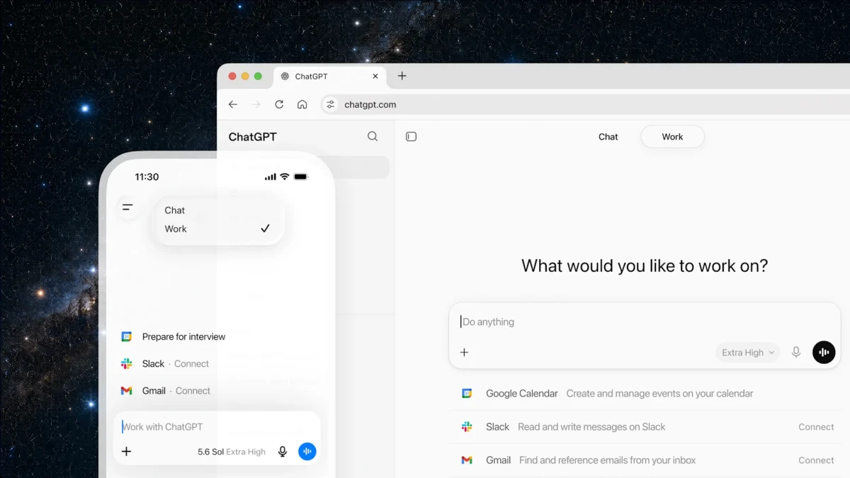 La nueva aplicación de escritorio de ChatGPT integra Chat, Work y Codex en una única interfaz para gestionar conversaciones, proyectos y tareas de programación.