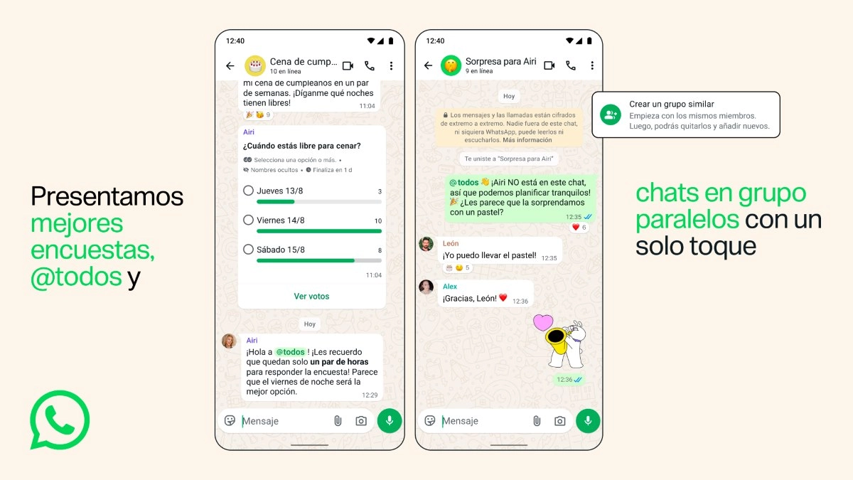 Las nuevas funciones buscan que los grupos de WhatsApp sean más útiles para organizar actividades, coordinar tareas y tomar decisiones.