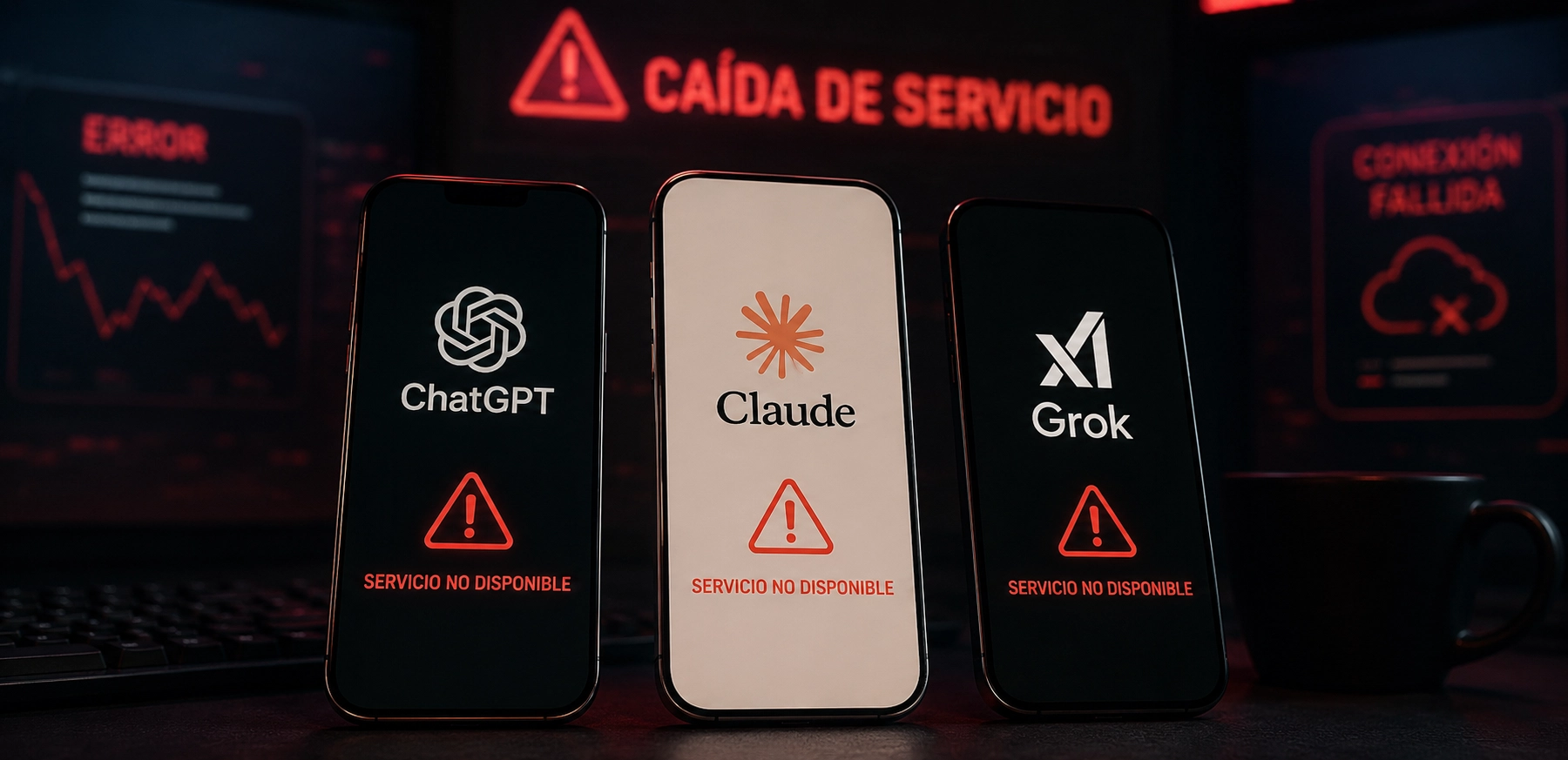 ChatGPT, Claude y Grok registraron interrupciones y errores el 3 de septiembre, afectando a miles de usuarios en distintas partes del mundo.