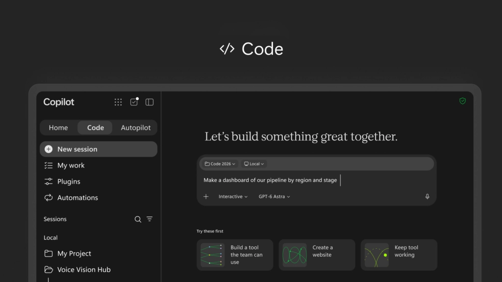 Code permitirá crear aplicaciones, automatizaciones y flujos de trabajo con lenguaje natural, utilizando la misma tecnología base de GitHub Copilot.