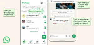 WhatsApp suma cuatro nuevas funciones para facilitar la organización de los chats grupales, recuperar mensajes importantes y mantenerse al día con las conversaciones más activas.